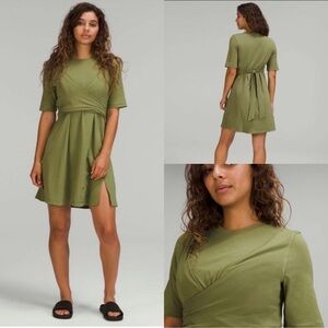 Lululemon Cotton Wrap Front T-shirt Dress in Bronze Green